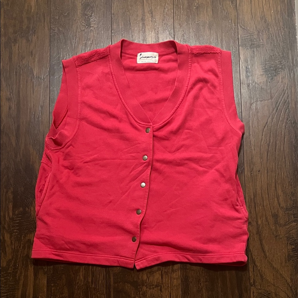 Free People Red Sleeveless Button-Down Shirt